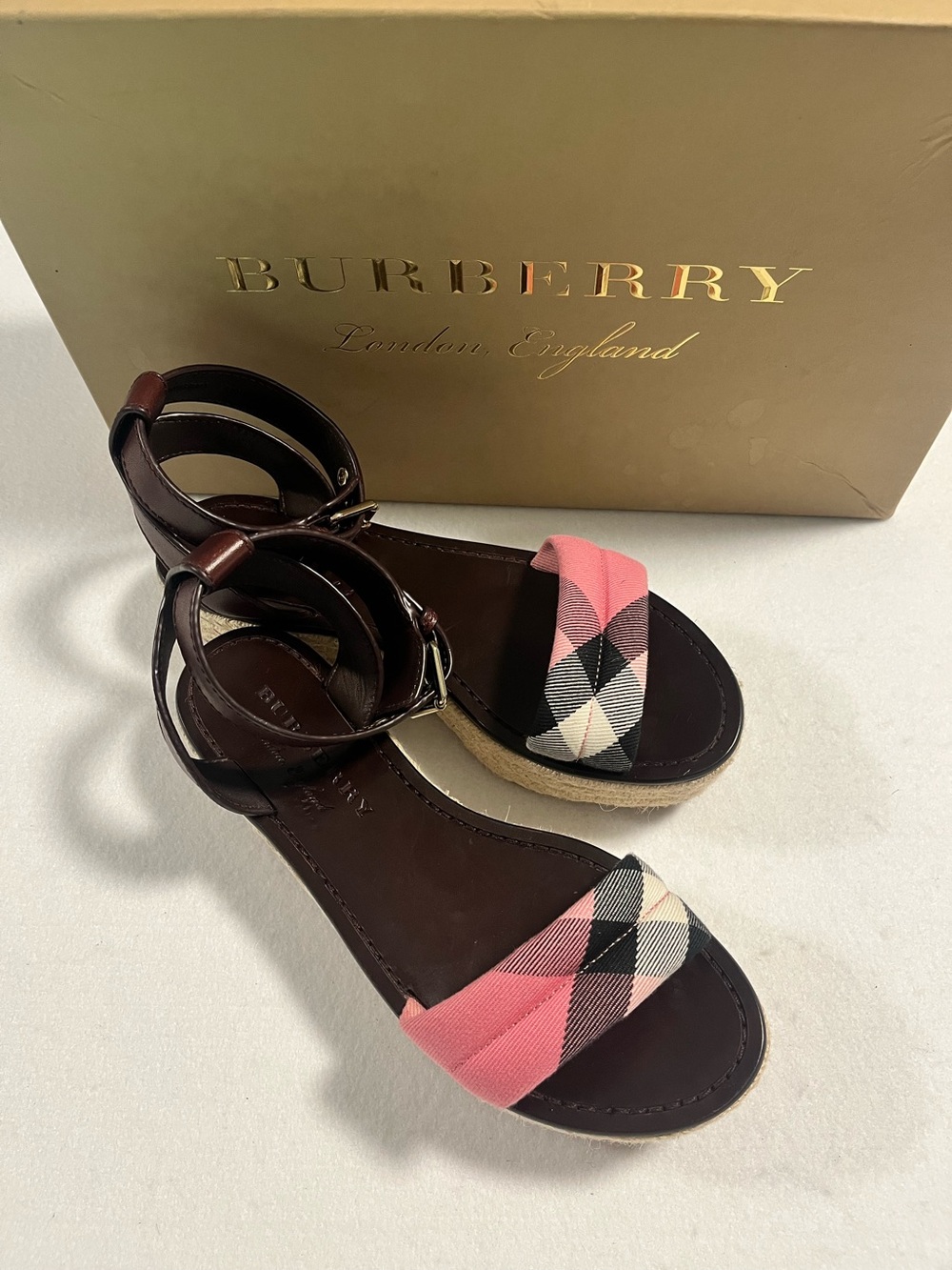 Burberry  Parkeston Housecheck Espadrille Platform Ankle-Strap Sandals